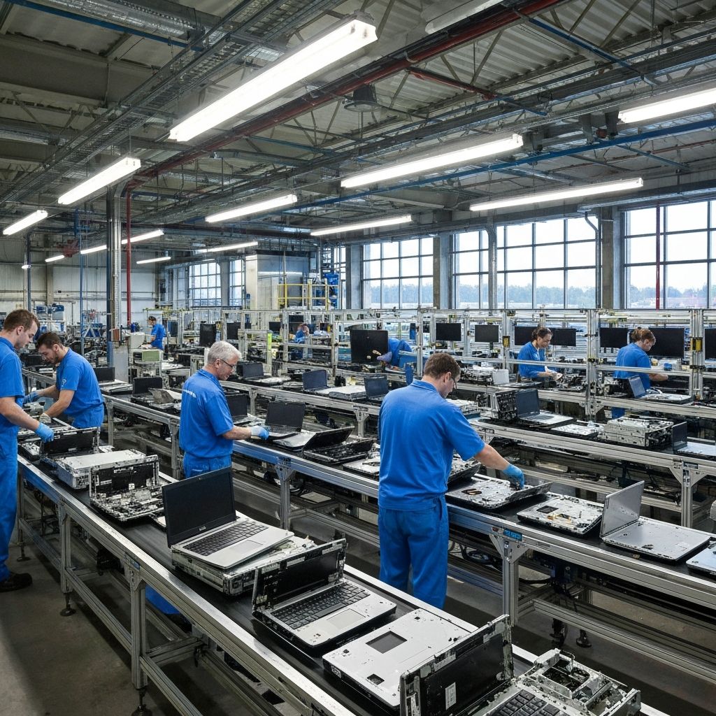 Centro de reciclagem da Dell com equipamentos sendo processados
