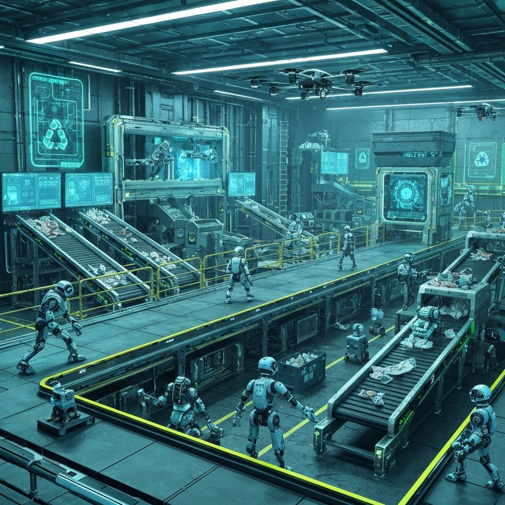 Conceito futurista de instalação de reciclagem de eletrônicos automatizada